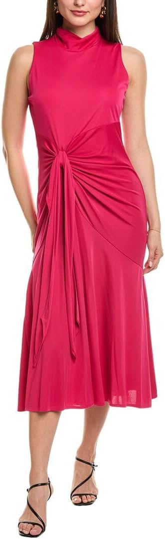 Anne Klein Womens Mock Neck Midi W Ruched Tie Detail