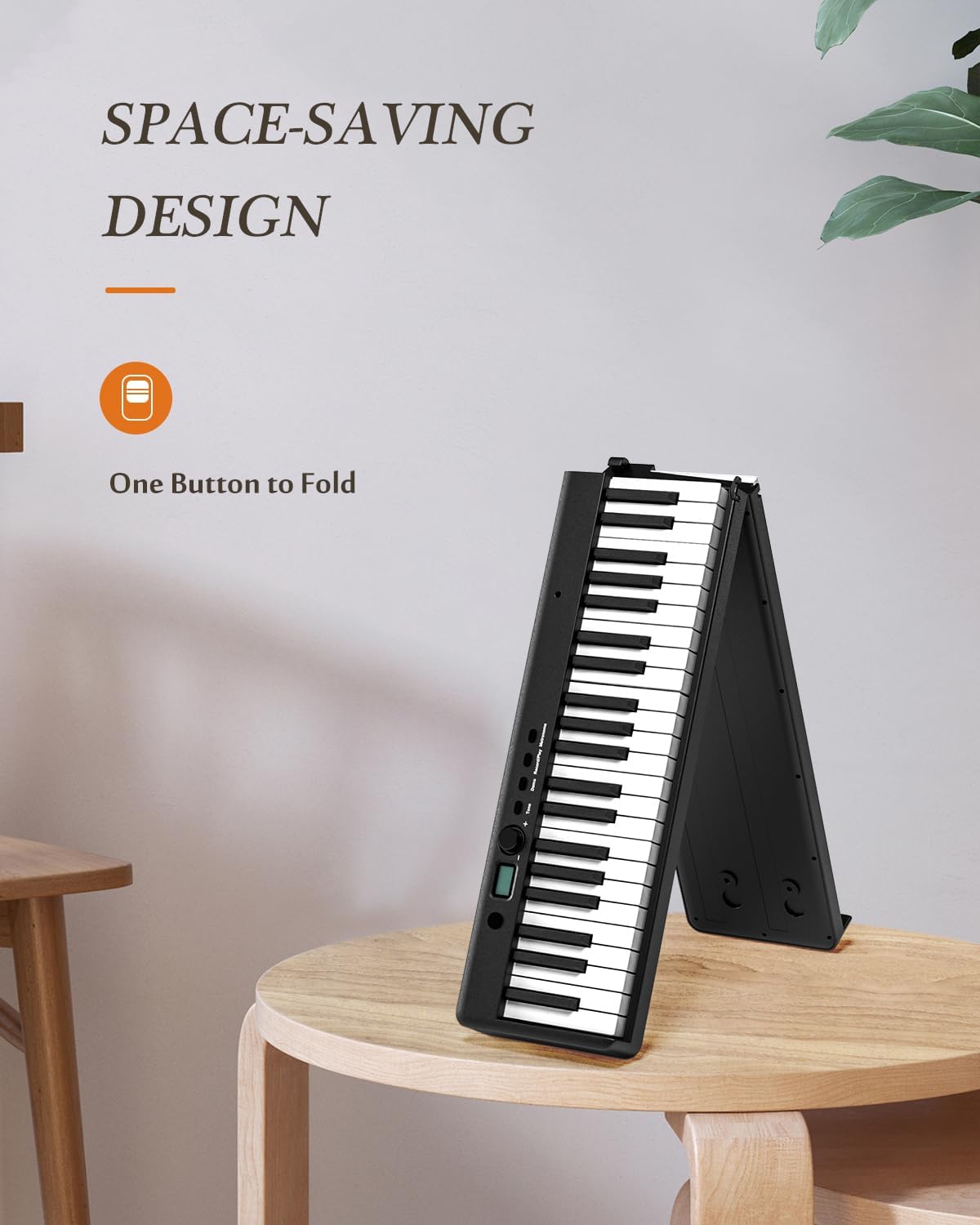 Portable Piano Keyboard, Semi-Weighted Folding Digital Piano 88 Key, Full Size, Wood Grain, Electric Piano Keyboard w/MIDI Bluetooth, Suitable for Adult, Toddler