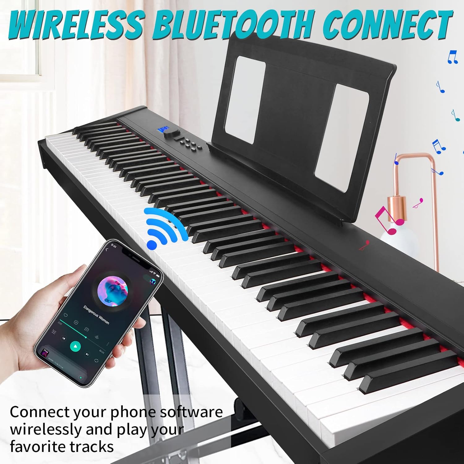 88 Key Weighted Keyboard Piano,Kmise Full Size Heavy Hammer Action Key Digital Piano with Music Stand Pedal MIDI Connecting for Professional Beginner