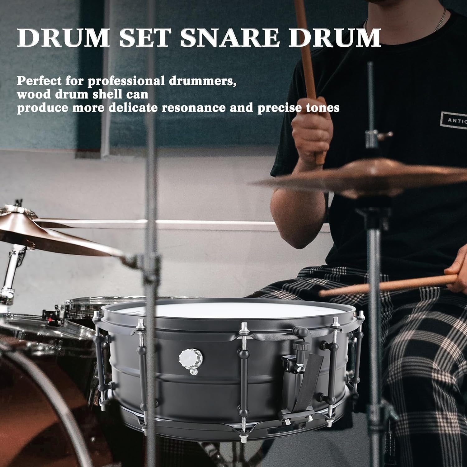 EASTROCK Snare Drum 14 X5.5 Inches Black Matte Finish Professional Snares for Drummer, Adult, Advanced Drum Set Snare Drums (Black)