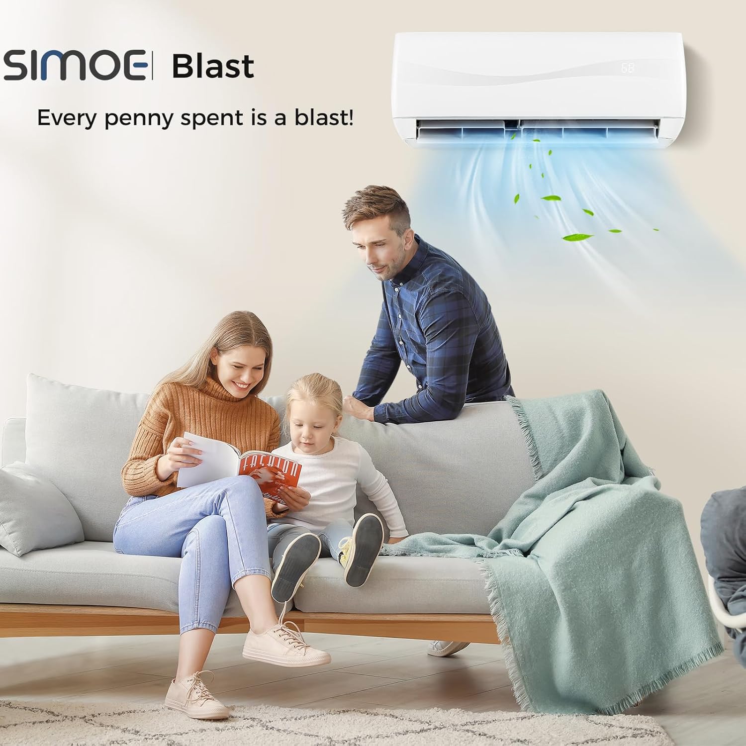 SIMOE 9000 BTU Enabled Mini Split, Air Conditioner & Heater with Inverter, Cools Up to 450 Sq.Ft, 115V, SEER2 19 Mini Split Air Conditioner, Wall-mounted AC, Pre-Charged, White