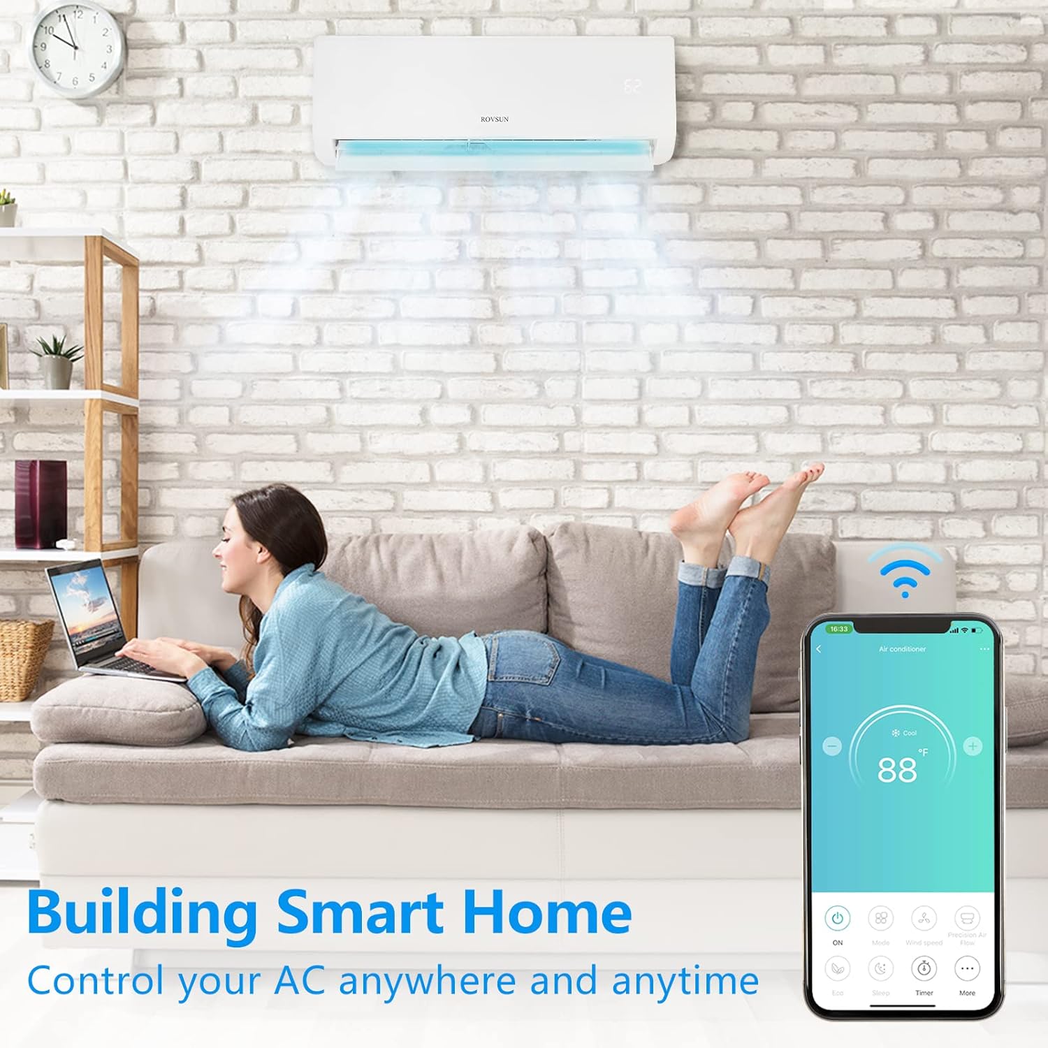 12,000 BTU Wifi Enabled Mini Split AC/Heating System with Inverter, 19 SEER 115V Energy Saving Ductless Split-System Air Conditioner with Pre-Charged Condenser, Heat Pump & Installation Kit