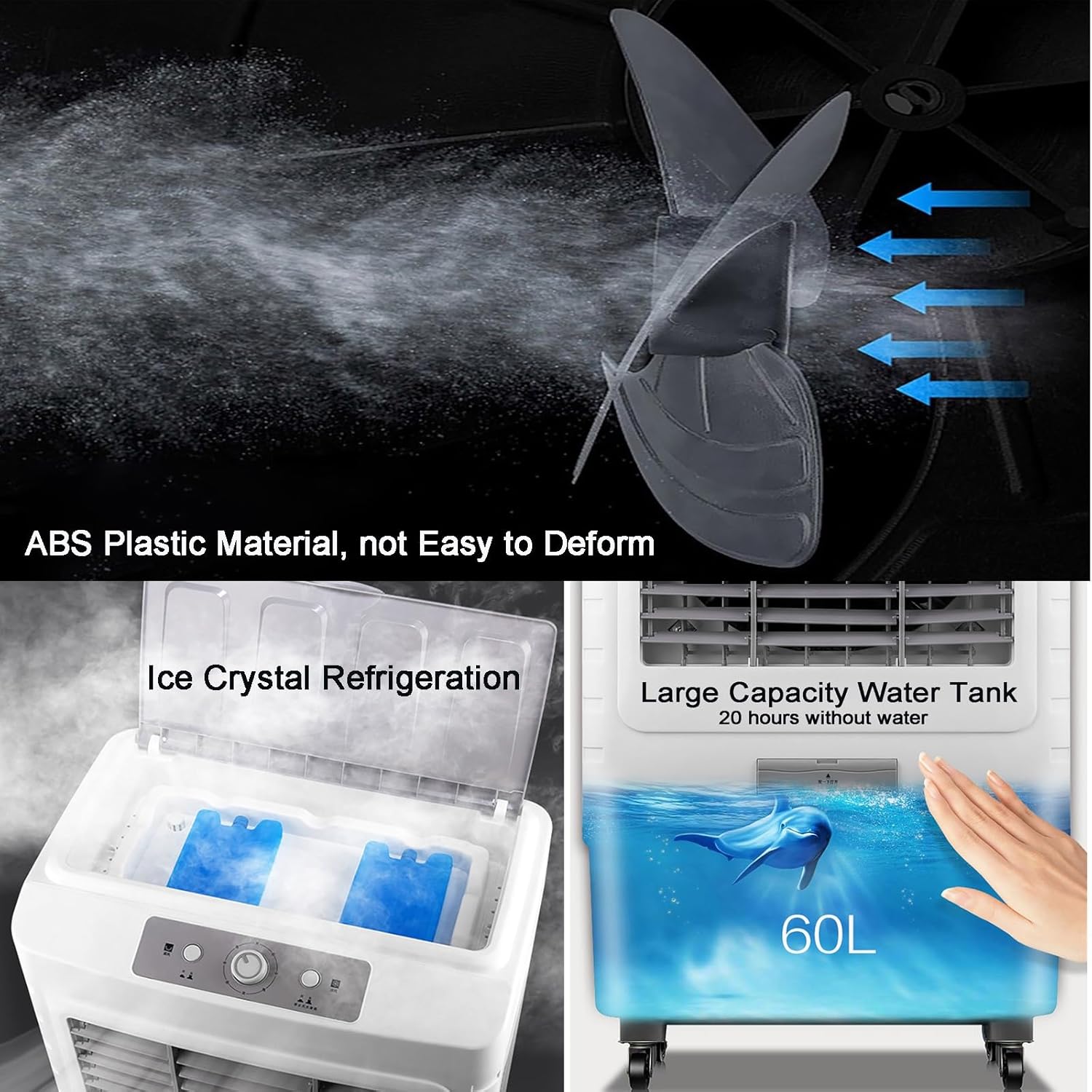 Portable Air Cooler, 3 In 1 Evaporative Air Conditioner with 80L Large Capacity Water Tank, Oscillating Louvres, Lightweight, Low Noise, 3 Wind Speeds for Outdoor Indoor Use (Size : 80L)