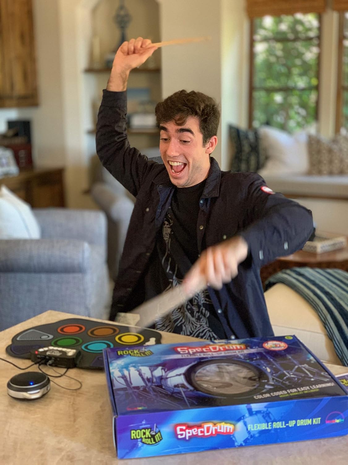 MUKIKIM Rock And Roll It - CodeDrum. Roll Up Portable Drum Set for Kids & Adults. Electronic Silicone Rainbow Drum Pad | Headphones | Pedals | Drum Sticks | Play-By-Color Rhythm Booklet Included