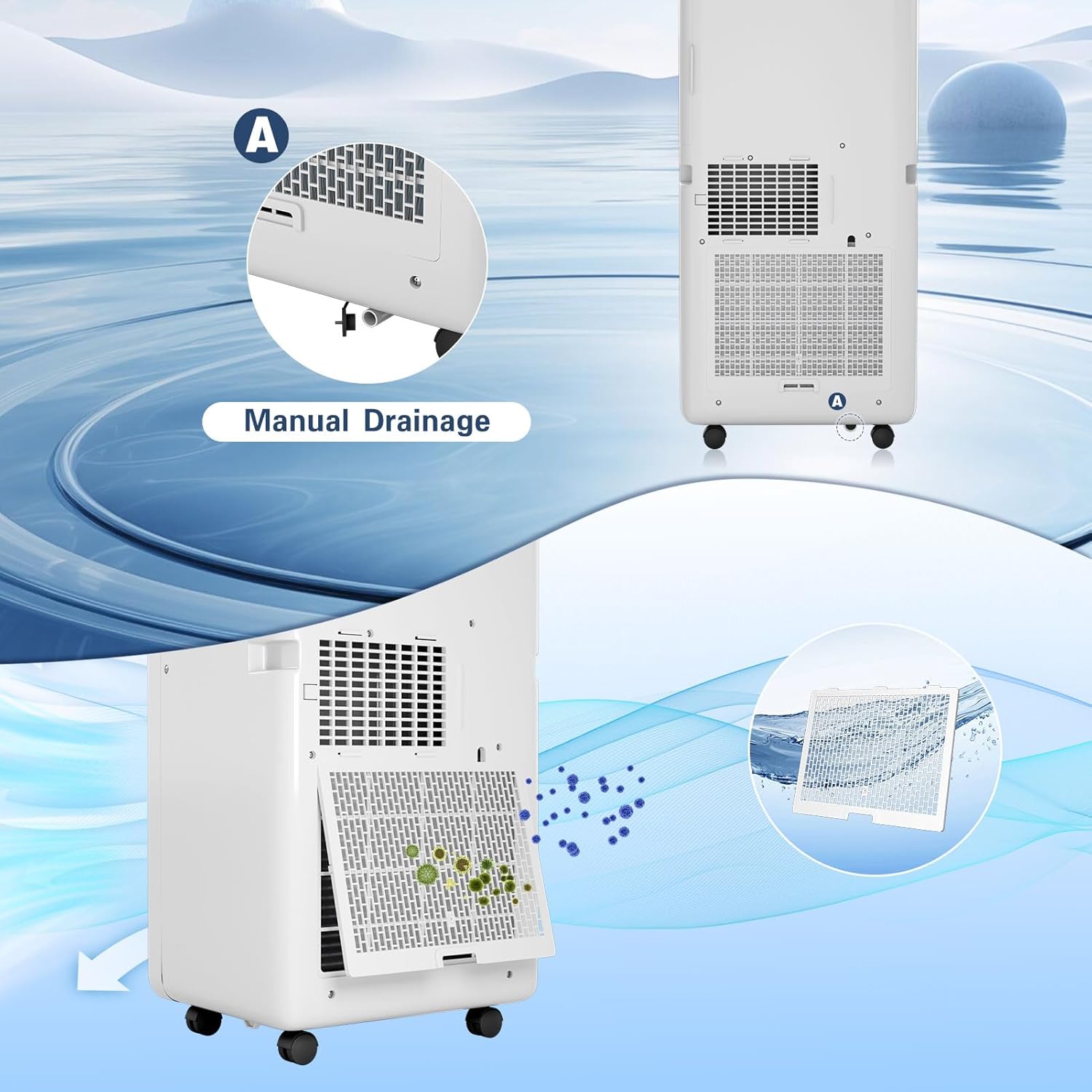 JINJUNYE 10,000 BTU Portable Air Conditioners 4 IN 1 with 7 Colors LED Light, Portable AC Unit Dry, Fan, Sleep Mode, Cools Up to 450 Sq.Ft, 24H Timer, Window Kit, Not Include Battery KF450062-1