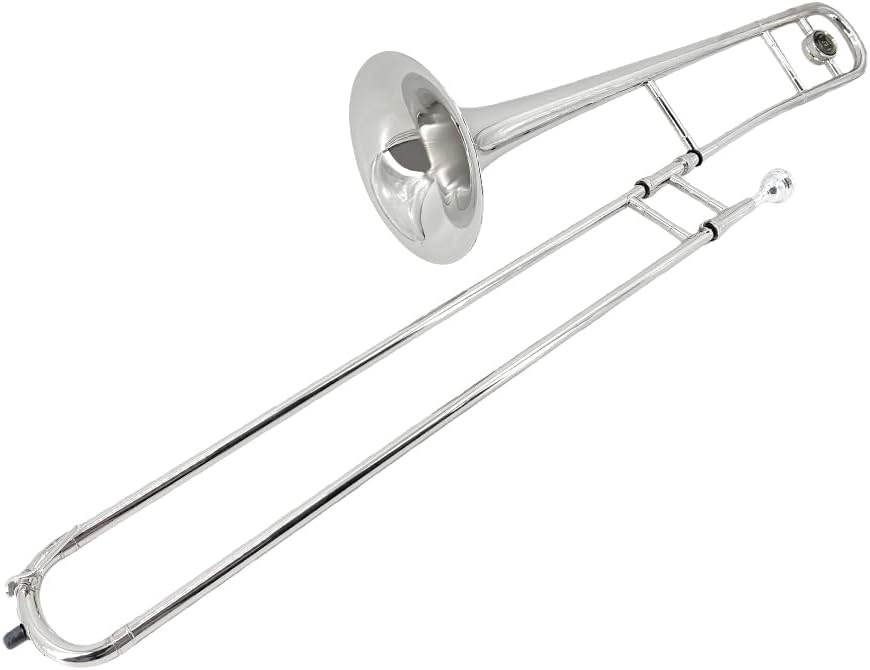 Bb Tenor Slide Trombone | Full Kit with Mouthpiece Gloves & Cleaner - Student-Friendly B Flat Tenor Slide Trombone, All-In-One Package for New Learners (Silver)