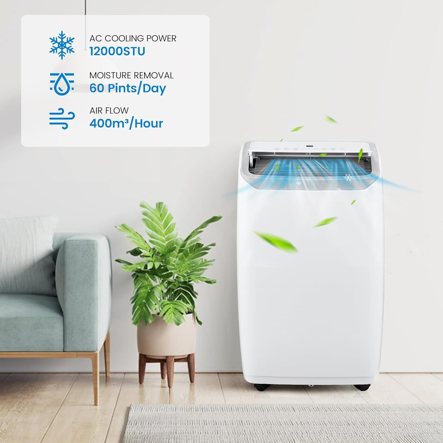 Portable Air Conditioners 12000 BTU, Remote Control Portable AC with Timer, Low Noise & Energy Efficient Design for Large Spaces 550 Sq.Ft, White