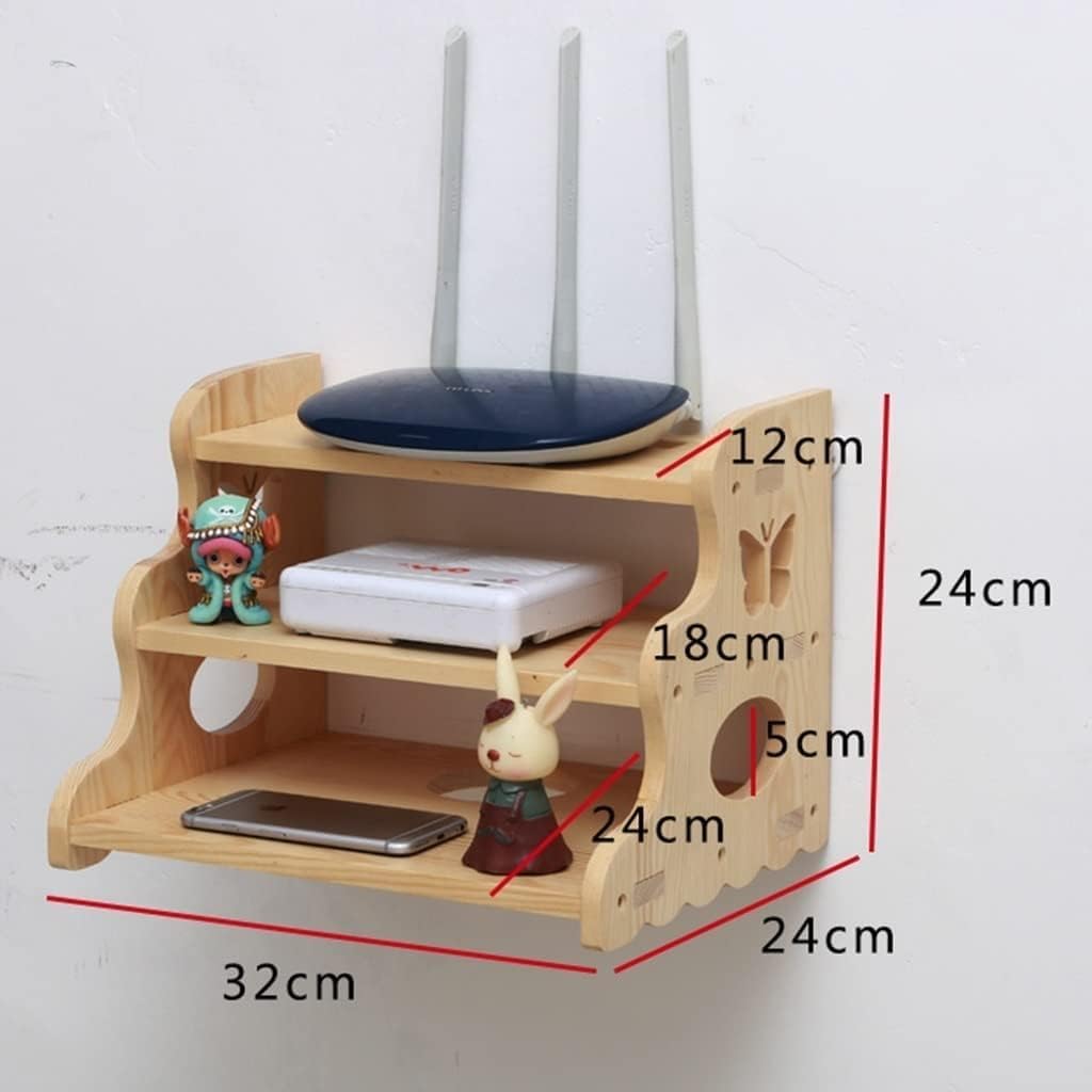 Wireless WiFi Router Shelf 3-Layer Wall-Mounted WiFi Storage Box, Wall Hanging WiFi Router Storage Shelf TV Set-Top Box Wall Storage Decorative Box for Home and Office(Brown-c)