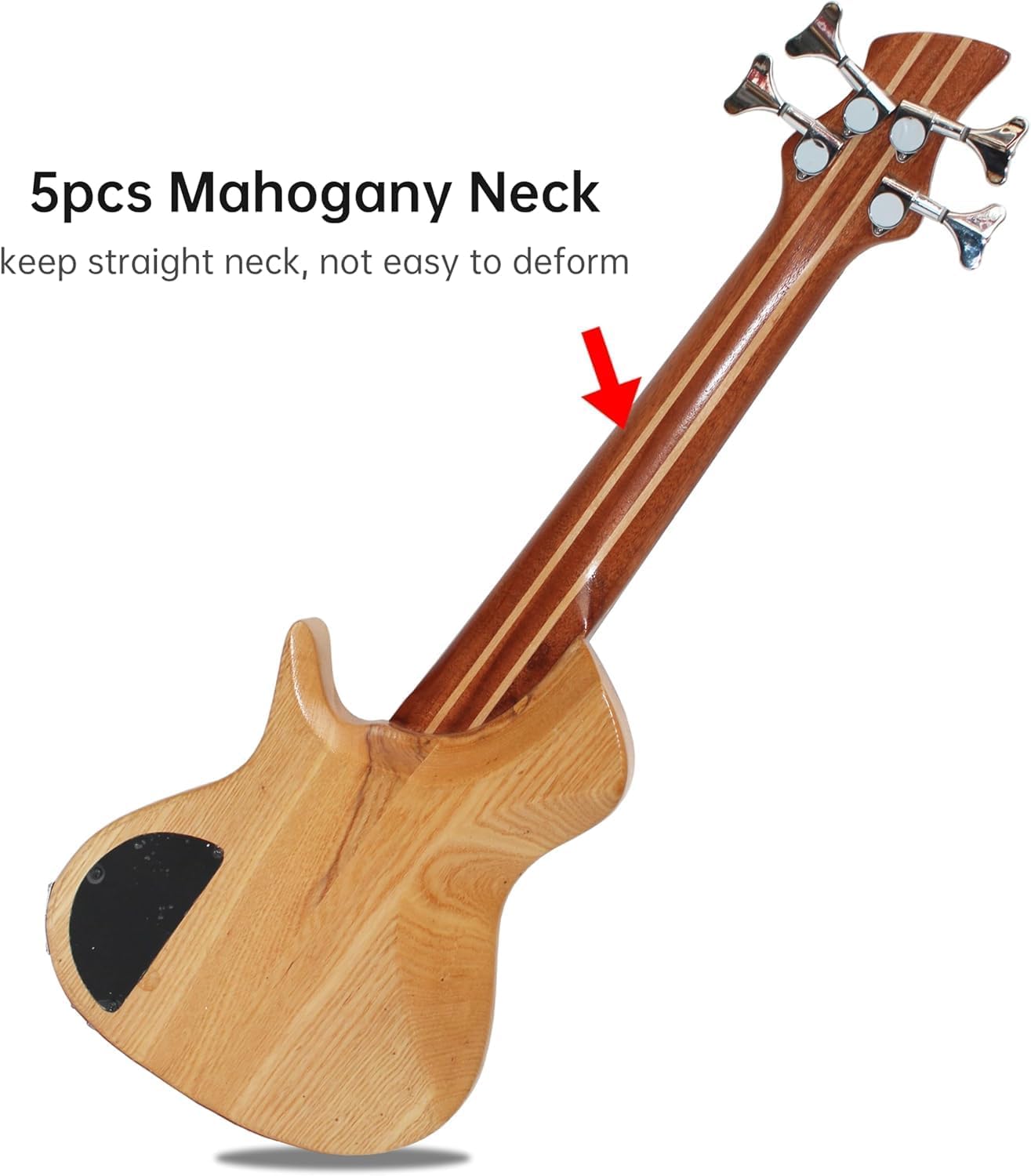 Batking Mini Electric Bass Guitar, Travel Ubass 4 Strings, Fretted Ukelele Bass with Gig bag & Wrench