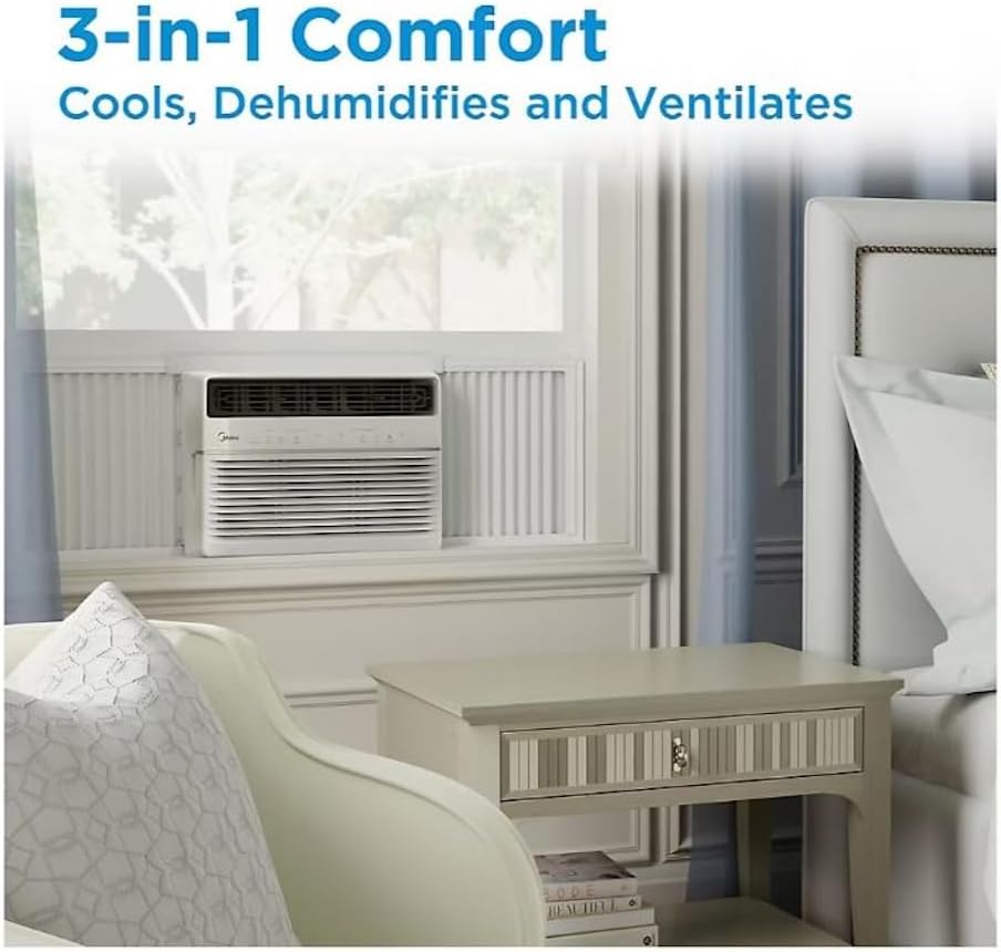 Midea Smart 12,000 BTU 550 Sq. Ft. Window Air Conditioner, 3-in-1 Comfort: get cooling, dehumidification, & fan modes, with Air Directional Louvers MAW12S1JWT-B