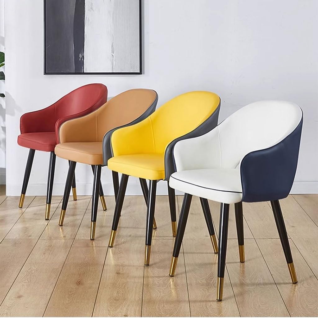 WKWKW Kitchen Dining Chairs Arm Chairs Set of 6 Wear Resistant Leather Kitchen Chairs Carbon Steel Legs Office Lounge Chair(Red)