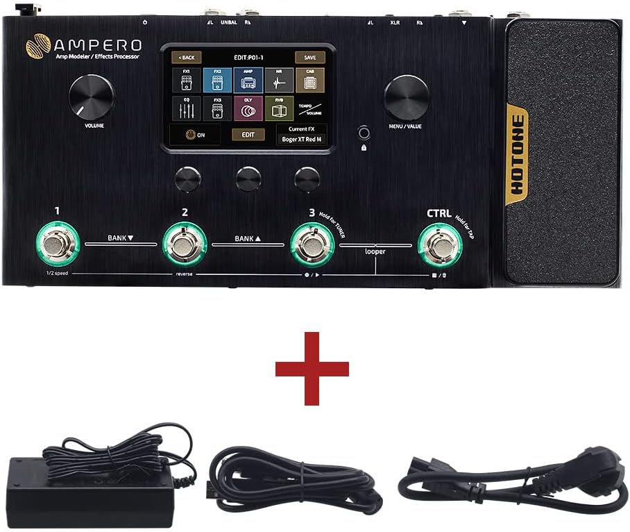 Hotone Ampero MP-100 Guitar Bass Amp Modeling IR Cabinets Simulation Multi Language Multi-Effects with Expression Pedal Stereo OTG USB Audio Interface