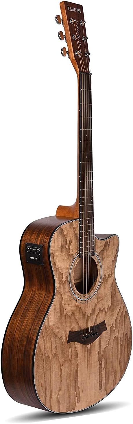 Kadence Electric Acoustic Guitar (Ash Wood) - Semi Acoustic Guitar with Pickup, Inbuilt Tuner, Capo, Strings, Picks, Strap, Cable and Padded bag - Electro Guitars for Beginners & Professionals