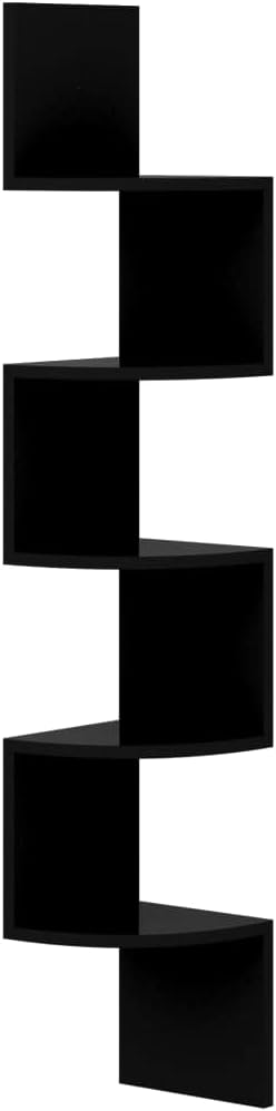Black High-Gloss Corner Floating Shelf 7.5x7.5x48.4 in Tall Narrow Wall Mount Display Ladder for Living Room Bedroom Bathroom Modern Storage Decor