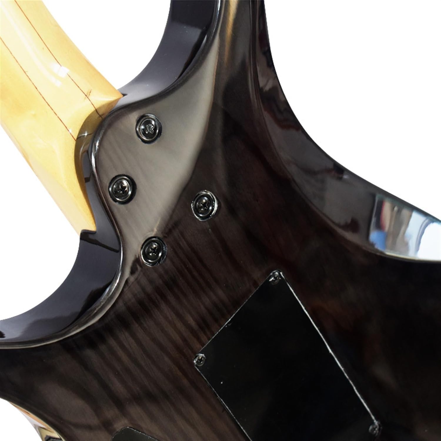 VENEKA Headless Electric Guitar Black 6-String Headless Electric Guitar Ash Wood Body Maple Neck and Fretboard with Tremolo