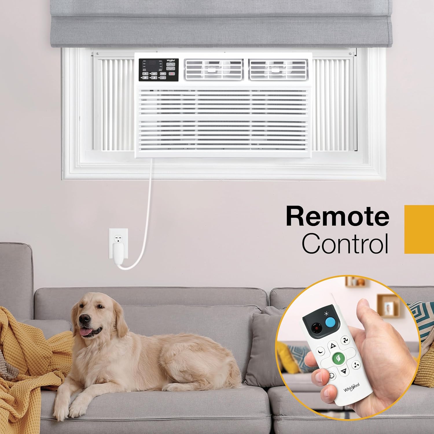 Whirlpool 18,000 BTU Window Air Conditioner with Dehumidifier, 230V, Window AC for Large Rooms up to 1000 Sq. Ft., Bedroom, Living Room, Apartment, with Remote, 3 Speeds, and 24H Timer, White