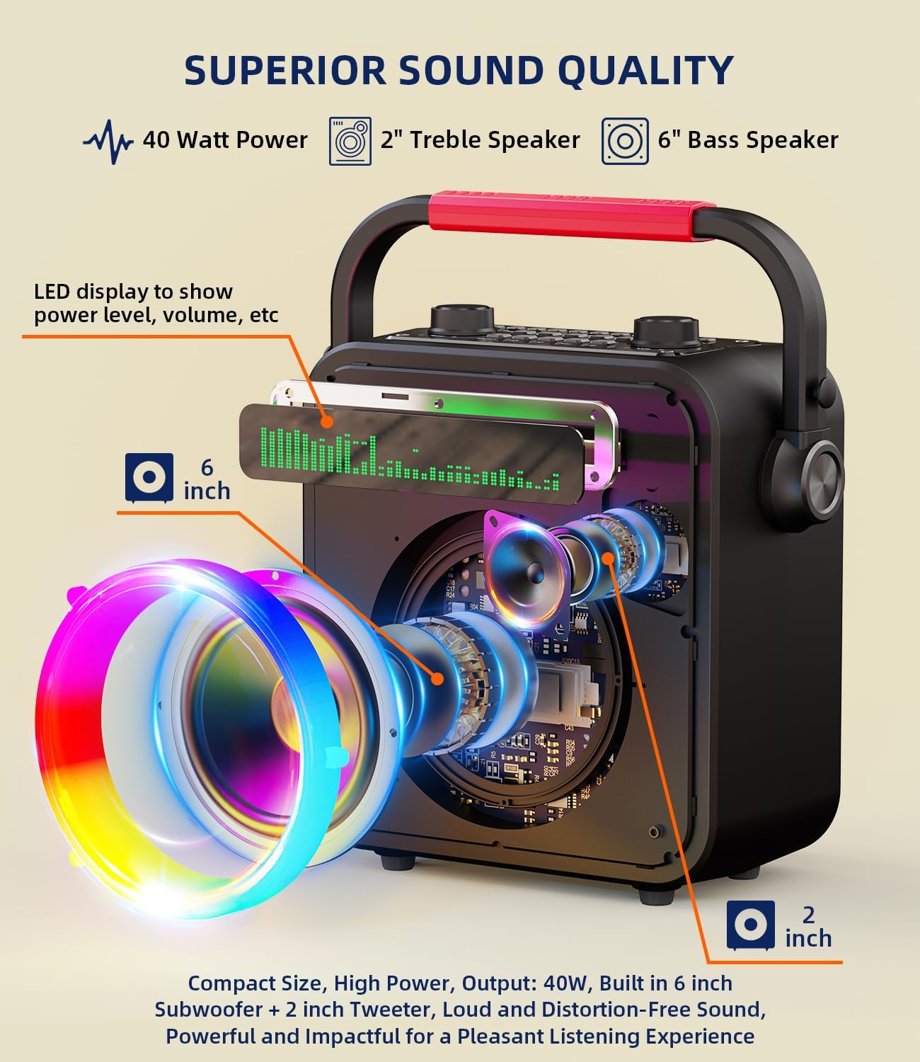 Karaoke Machine 2 Wireless Microphones, Portable Bluetooth Speaker w/PA System for Adults & Kids with LED Lights, Bass/Treble Adjustment, Supports REC/TWS/FM/AUX/USB/IF Card for Party