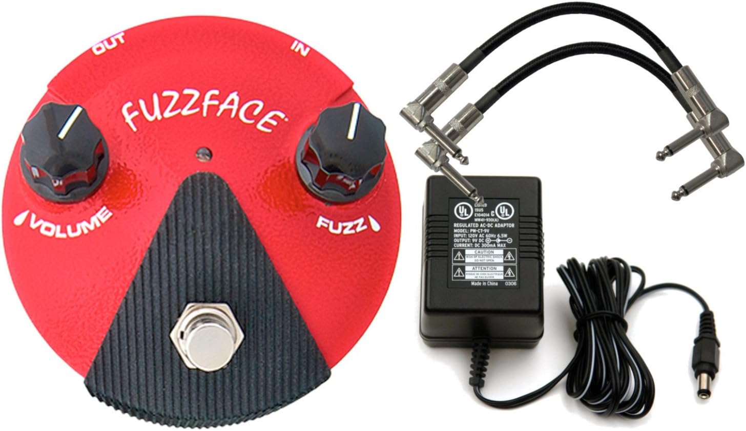 Dunlop FFM2 Red GERMANIUM FUZZ FACE MINI Pedal w/ 9V Power Supply and Patch Cables
