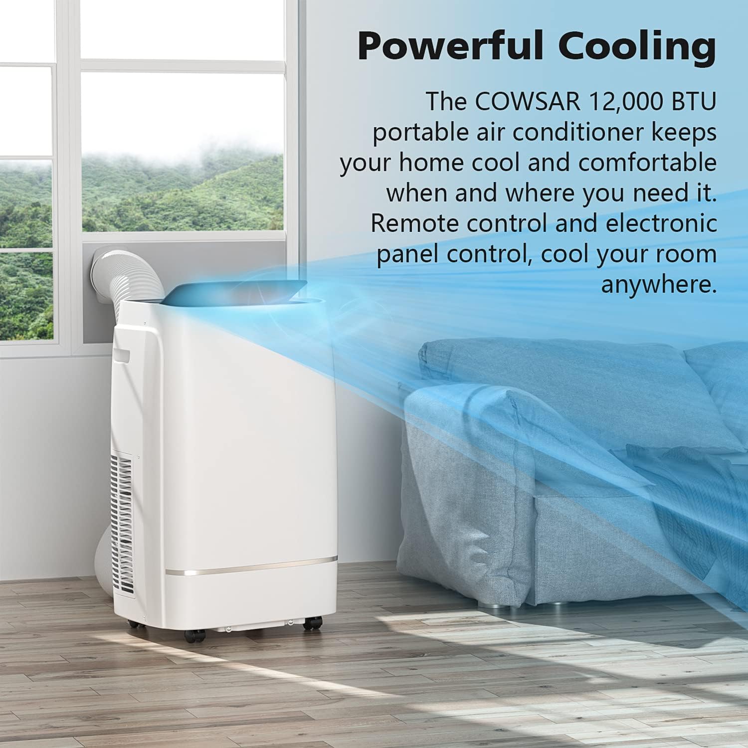 COWSAR 12000 BTU Portable Air Conditioner 4-IN-1 Portable AC Unit 24H Timer Room Air Conditioners 550 Sq.Ft. Coverage ＜53dB Portable Air Conditioners for Room