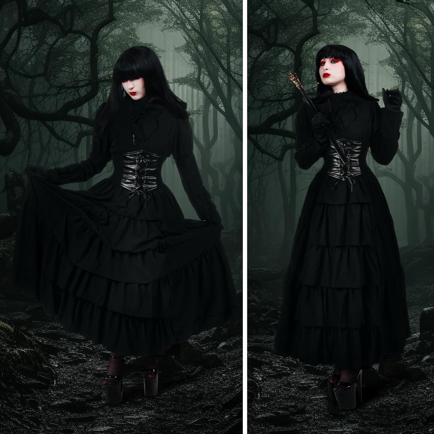 7 Pieces Plague Doctor Costumes for Adult Women Scary Halloween Doctor Cosplay Party Outfit Accessories