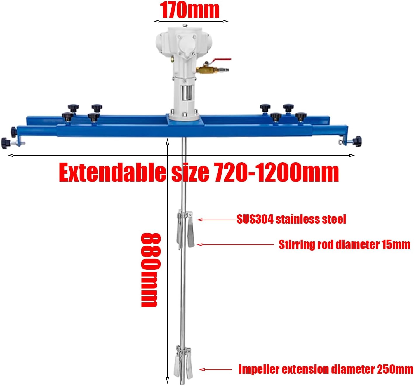 265 Gallon IBC Tote Agitator, 1/2HP, 3/4PHP, 1HP Pneumatic Paint Mixer Machine with Folding Propeller, Paint Stirring Machine, 0-2500/0-1900/0-1300RPM Paint Mix Tool for IBC Ton Barrels