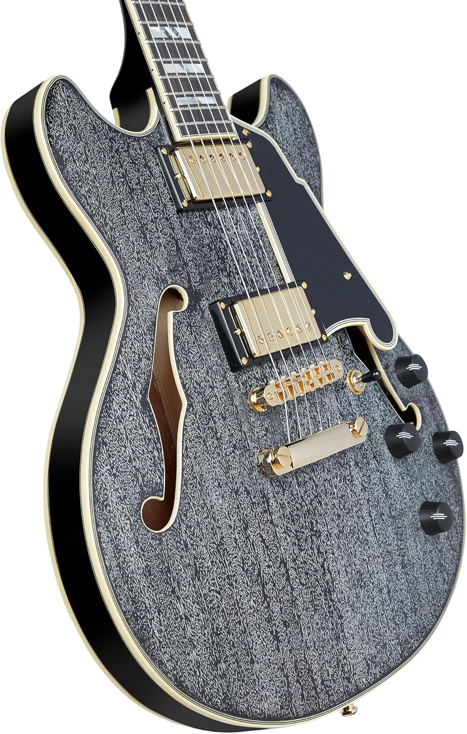 D'Angelico 6 String Semi-Hollow-Body Electrical Guitar, Right, Black Dog (DAEMINIDCBDGS)