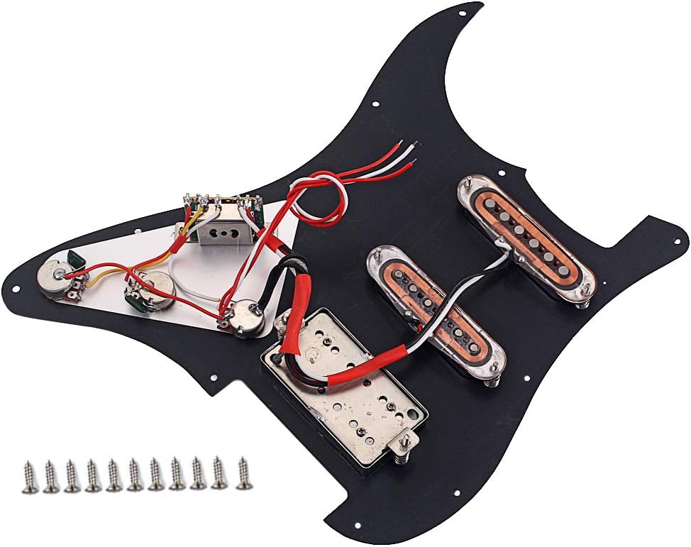 Prewired Loaded Pickguard,Electric Guitar Pickguard with SSH Pickup Set, 3-ply Humbucker for Stratocaster Pick Guard Loaded High Output Alnico V Single Coil Pick-ups Replacement Parts