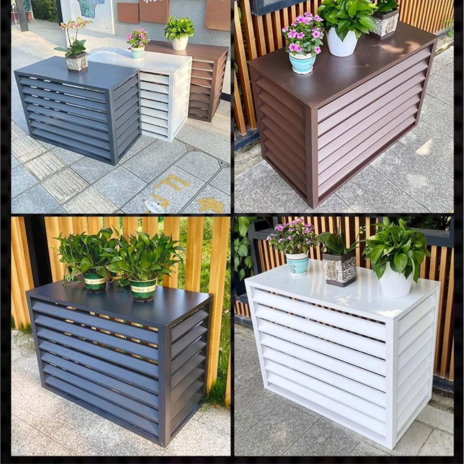 Decorative AC Cover for Outside Unit in Window Plant Stand Aluminum Alloy Outdoor Privacy Screen Hide Air Conditioner Shutters (Color : Brown, Size : 1.5P)