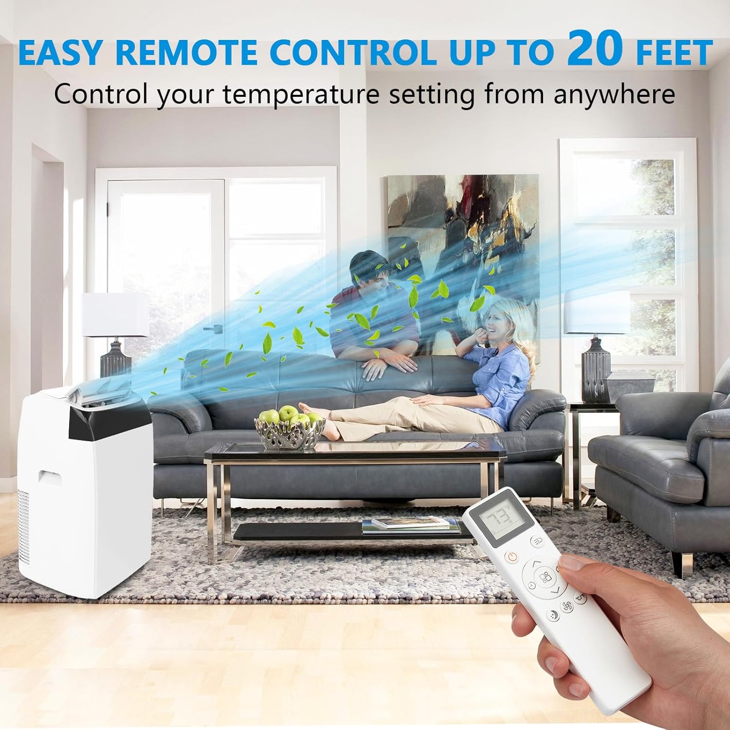 Portable Air Conditioner 14,000 BTU 3-In-1 Powerful AC Units Cools Up to 750 Sq.Ft, Smart Room Air Conditioning with Remote Control and 24H Timer, Standing Air Conditioner for Indoor Large Room