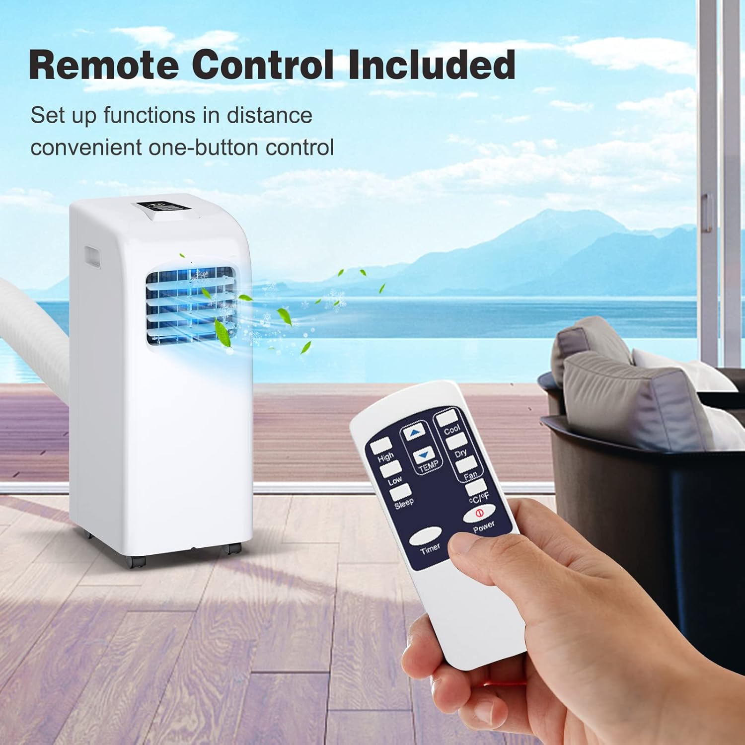 ARLIME Air Conditioner Portable 8,000 BTU w/Remote Control, Built-in Dehumidifier & Fan Modes, Quite Single Room AC Unit Cools Room Up to 200sq. ft., Floor Air Conditioner for Office, Dorm, Bedroom