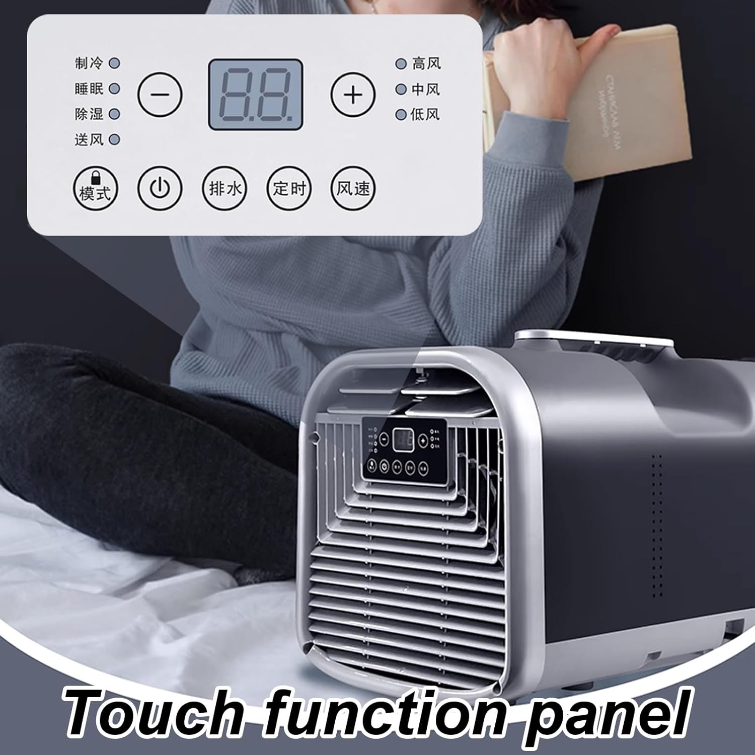 Mini Portable Air Conditioner 3 Wind Speeds 4-in-1 Evaporative Air Cooler with Touch Panel and Remote Control 1-12H Timing for Room, Office, Small Spaces(220v)