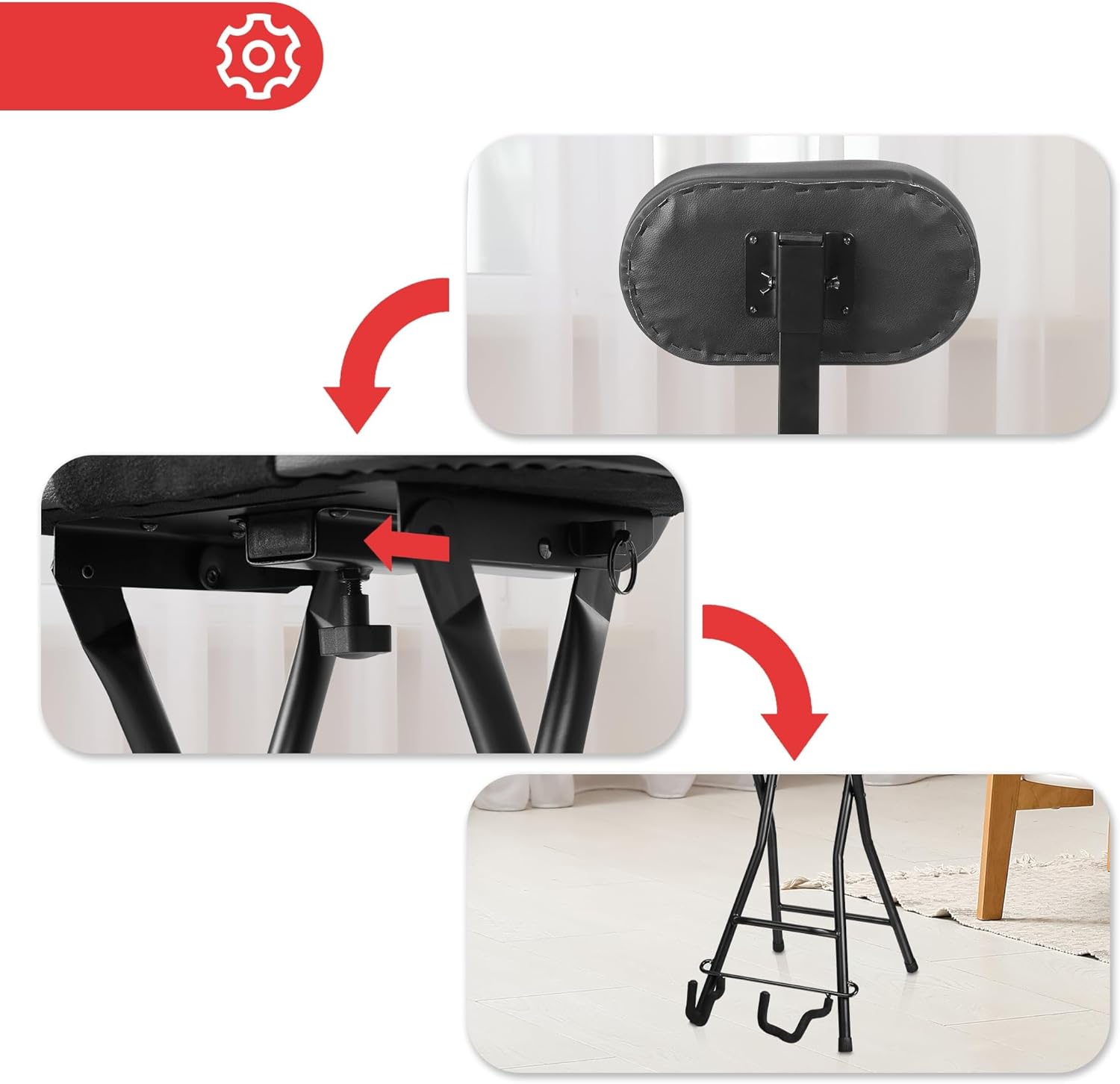 Pyle Adjustable Guitar Seat with Built-In Stand, EVA Foam Padded Cradles, Removable Backrest, Non-Slip Rubber Feet, Collapsible Design – Fits Acoustic, Electric & Bass Guitars – 300 lbs Capacity.