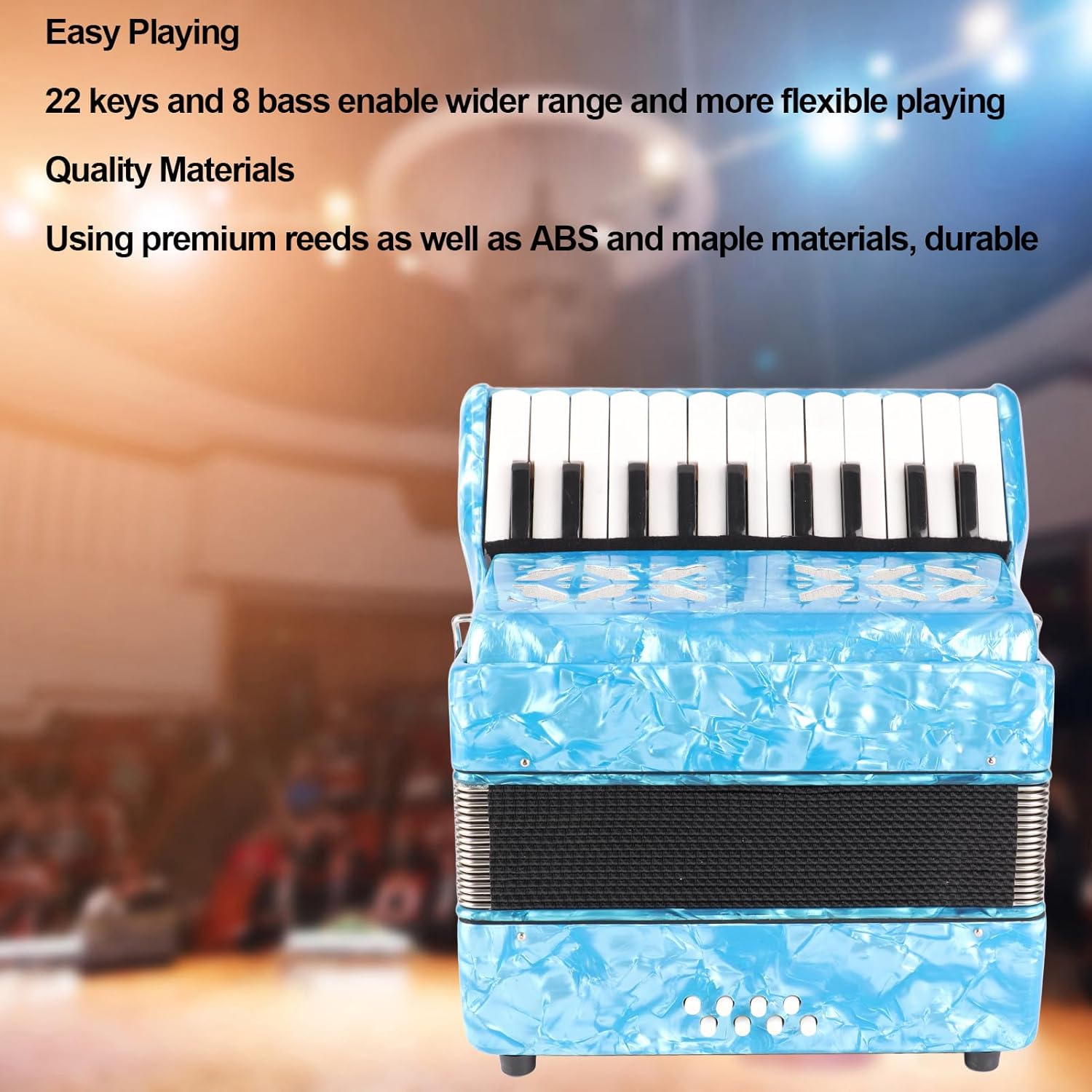 Kids Accordion, Bright Color Kids Accordion 22 keys Button Accordian, Black and White Piano Keys Accordion Acordeon Concertina, for Kids Children (Sky Blue)