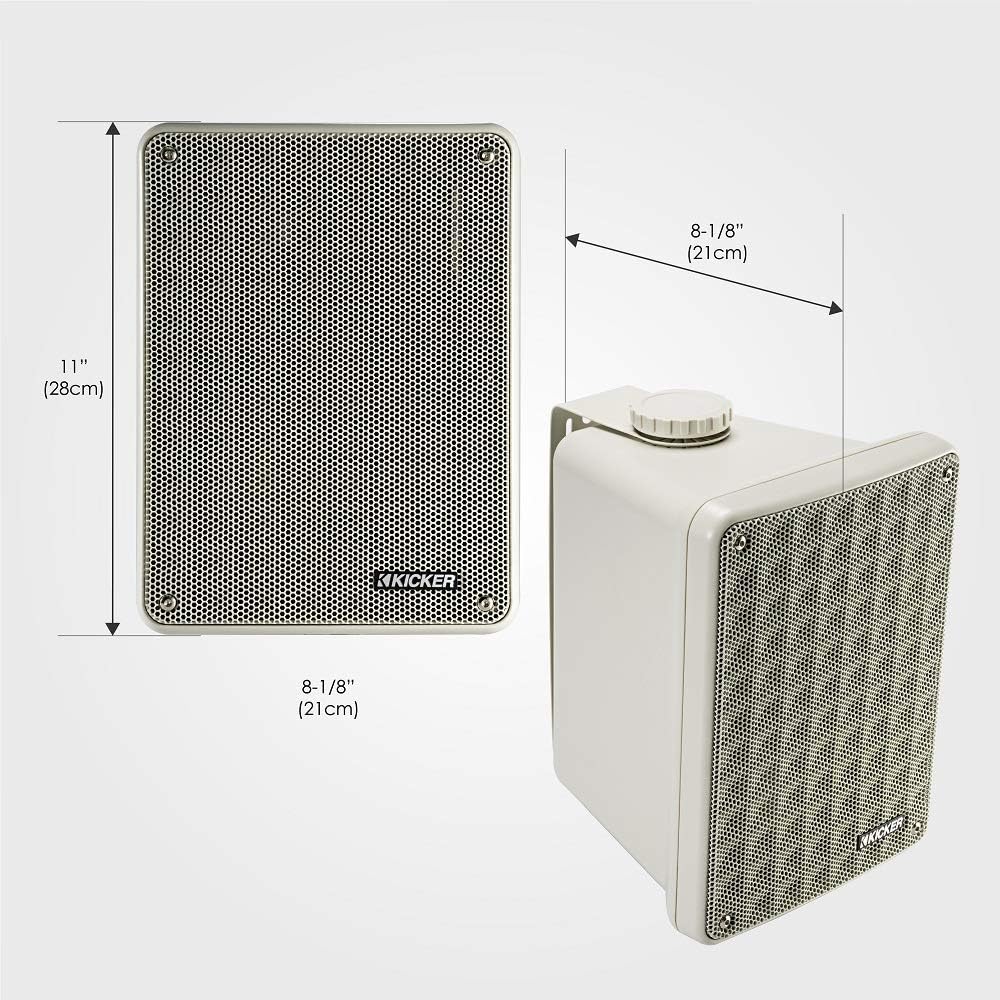 KICKER KB6B 2-Way Full Range Indoor Outdoor Speakers (Pair) Weatherproof Speakers for Patio Garage Poolside in-Home, 6.5 inch woofer, 2x5 inch Horn Tweeter Gray