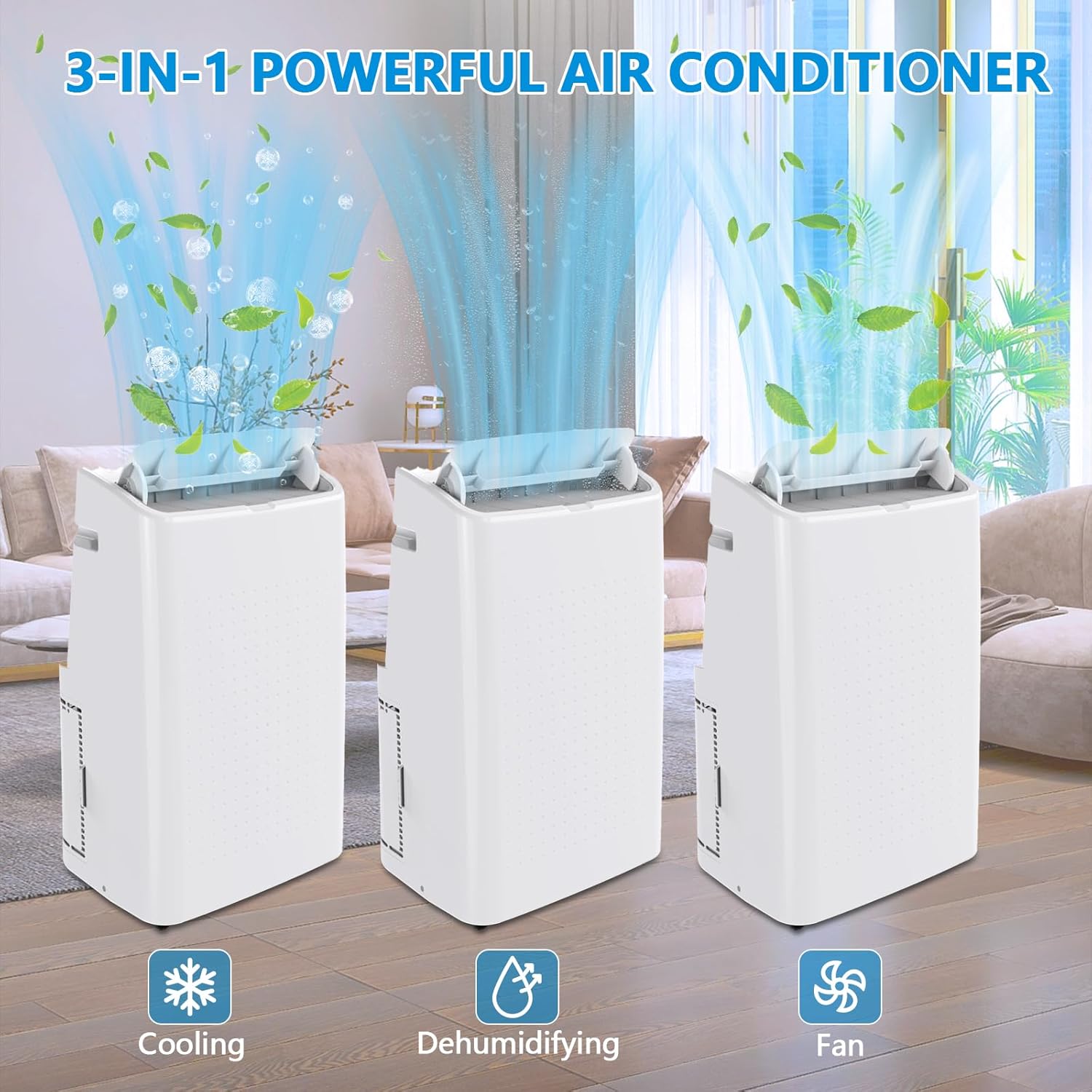 Portable Air Conditioners 14000 BTU 3-IN-1 Freestanding AC Unit, Cools Up to 750 Sq.Ft, Fan/Dehumidifier/Cooling Modes, with Remote Control, Smart and Sleep Mode, 24H Timer, Auto Swing, Window Ki