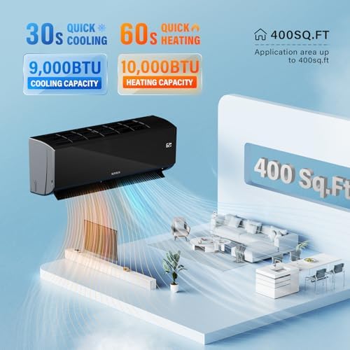 ROVSUN 9000 BTU 19 SEER 115V Energy Saving Ductless Mini Split Inverter Plus System with Heat Pump and Dehumidification, AHRI Certified