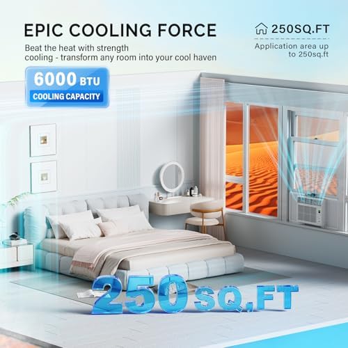 ROVSUN 6000 BTU Window Air Conditioner with Remote & Timer, AC Unit for Window with ECO Mode, 4 Fan Speeds & Easy Installation Kit for Home Dorm Apartment Office up to 250 Sq. Ft, 115V/60Hz