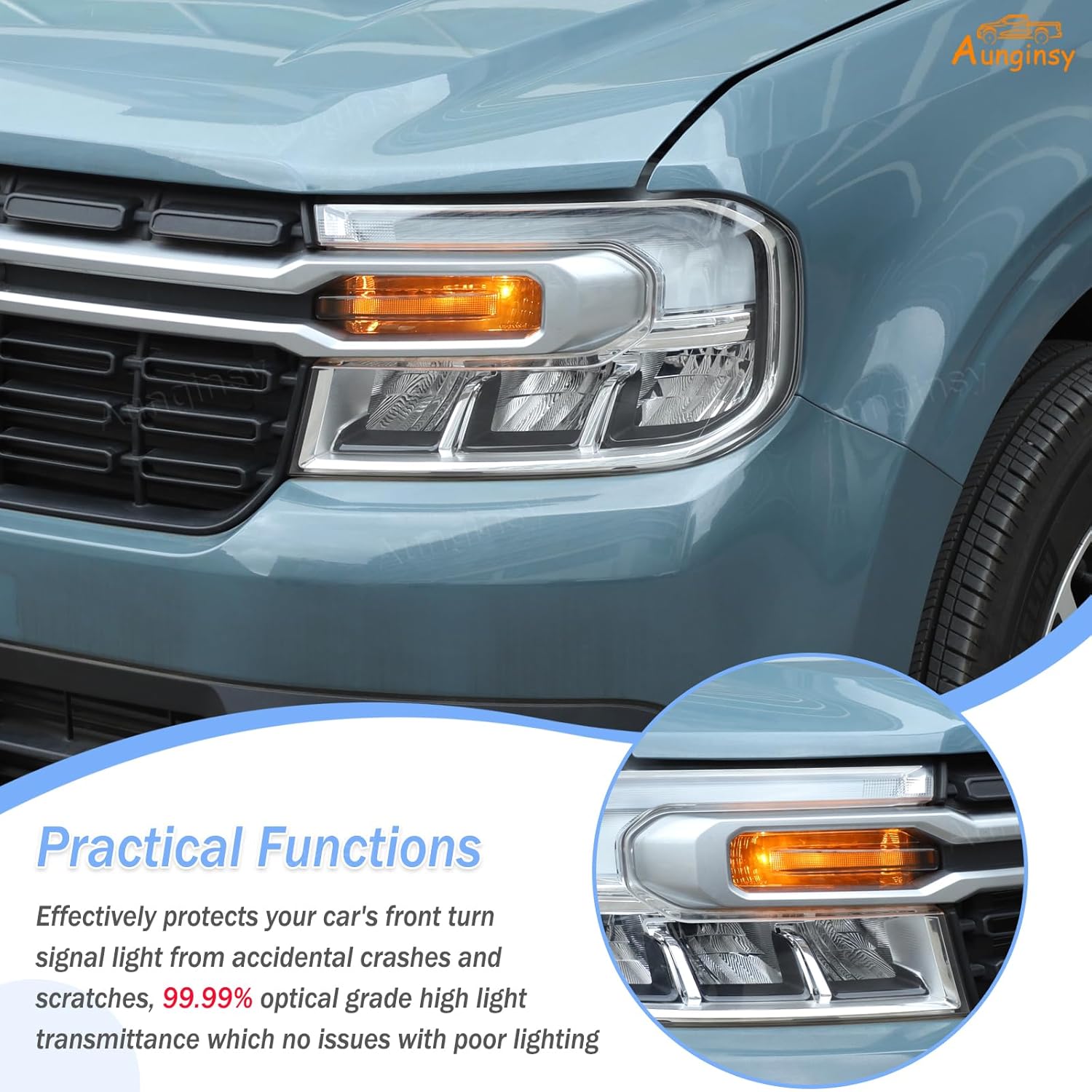 Car Front Turn Signal Light Len Cover Trim Compatible with Ford Maverick 2022-2024 Front Bumper Headlight Lamp Cover Shell Shade Smoked Black Dual Flashing Signal Parking Light Frame Bezel Accessories