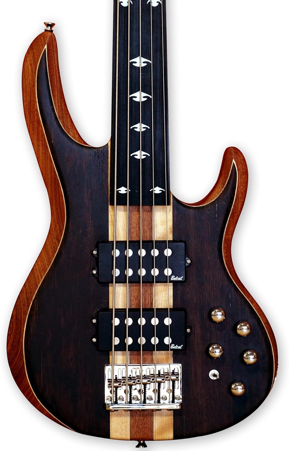 TARIO Fretless 5 string electric bass Guitar Millettia Laurentii Top Okoume body composite ebony fingerboard
