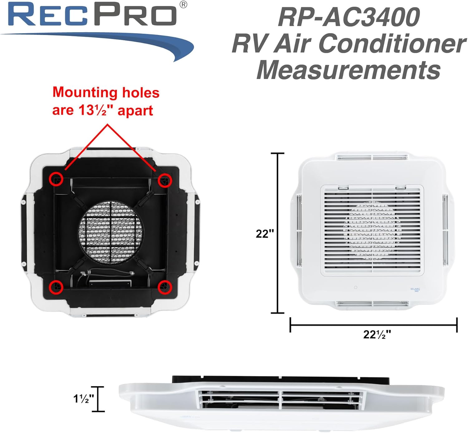 RecPro RV Air Conditioner 13.5K BTU | Low Profile Non-Ducted AC with Heat Pump | Quiet Cooling & Heating | 110–120V | Easy Install | for Campers, Travel Trailers, RVs, Motorhomes, Food Trucks (White)