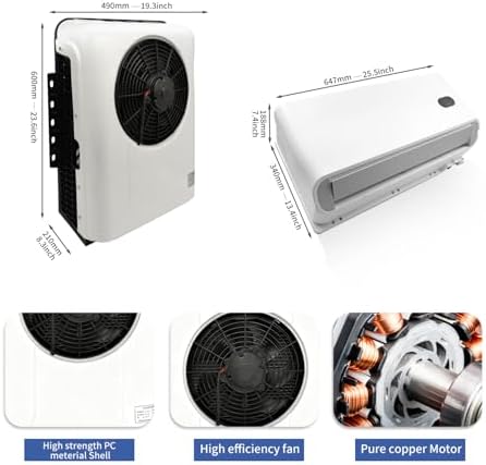 12V DC Air Conditioner Truck Air Conditioner for Rvs, Trucks, Construction Vehicles etc, Electric Split Parking A/C Silent Air Outlet Fast Cooling 10500BTU