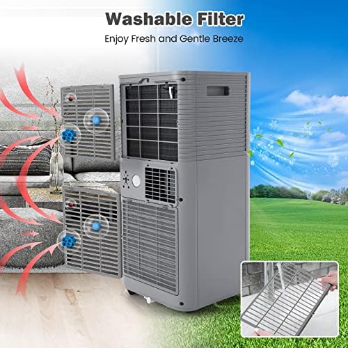 LDAILY 10000 BTU Portable Air Conditioner, 3-in-1 Air Cooler with Dehumidifier & Fan Mode, with Sleep Mode, 24H Timer, 2 Fan Speeds, Remote Control, Window Kit, Grey (10000BTU)