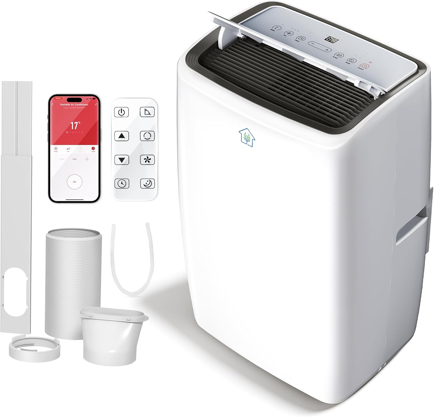 12000BTU Smart Portable Air Conditioner with Heat, AC Unit with App & Remote Control, 4-in-1 Heating, Cooling, Dehumidifier, Fan for Rooms up to 550 sq.ft, 24H Timer, White