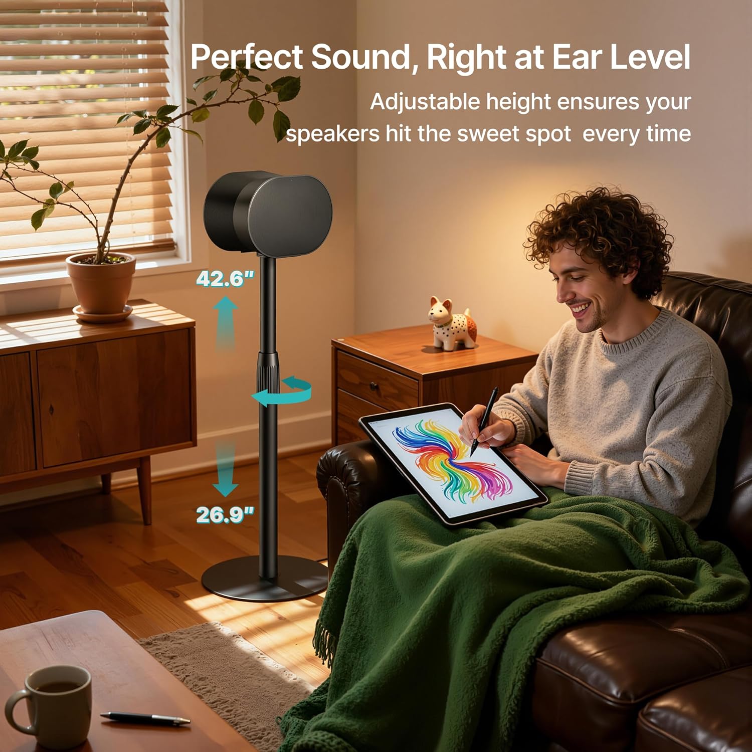 Adjustable Height Speaker Stands Compatible with SONOS Era 300 and Era 100, Height Adjustable up to 42.6'', Floor Stands with Cable Management, Speaker Mount, Black, 2 Pack (Pair)