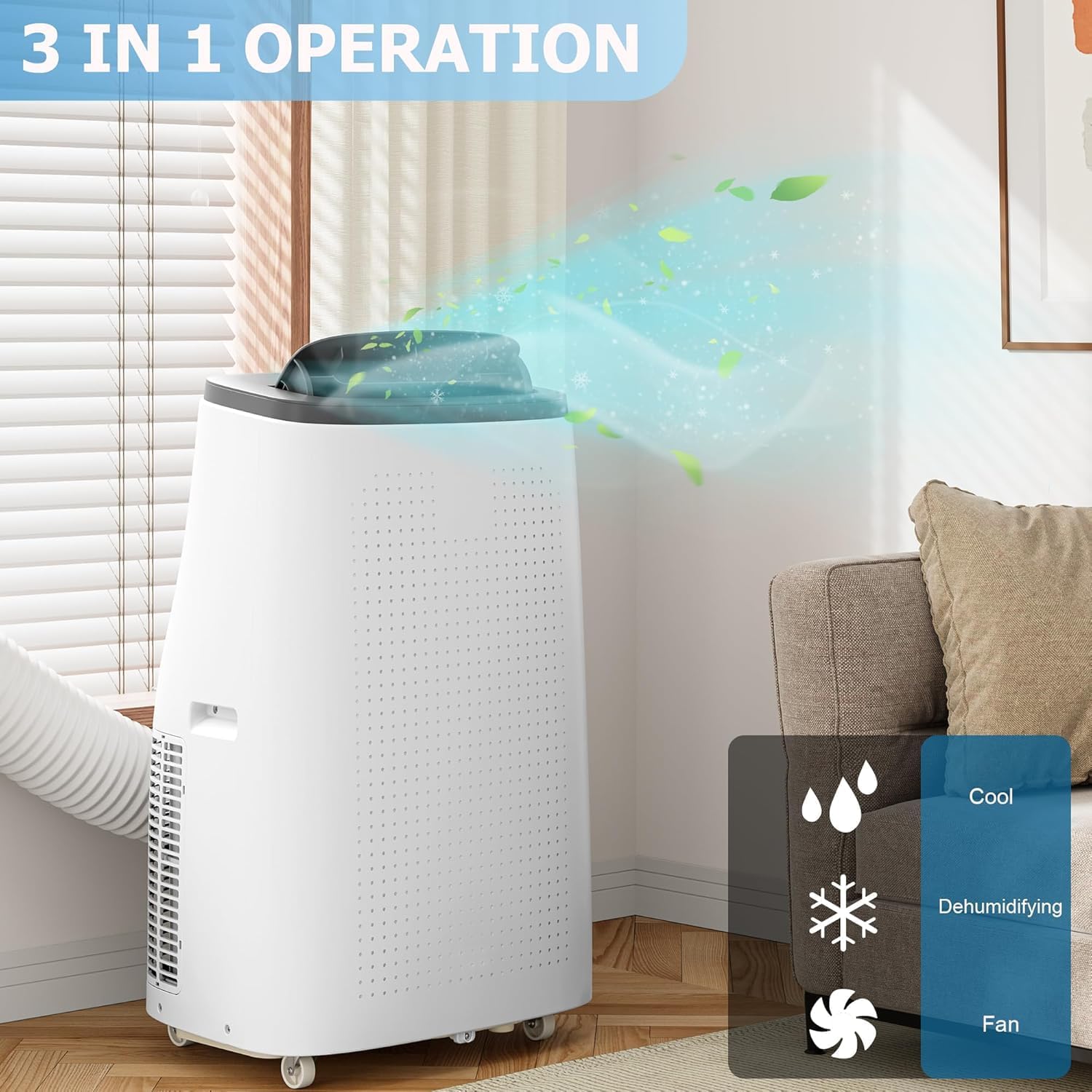 14,000 BTU Portable Air Conditioner 3-in-1 Cooling Dehumidifier & Fan for Rooms Up to 700 Sq. Ft Ultra-Quiet Operation with Sleep Mode 24 Hour Timer & Remote Control Energy Efficient for Bedroom Offic