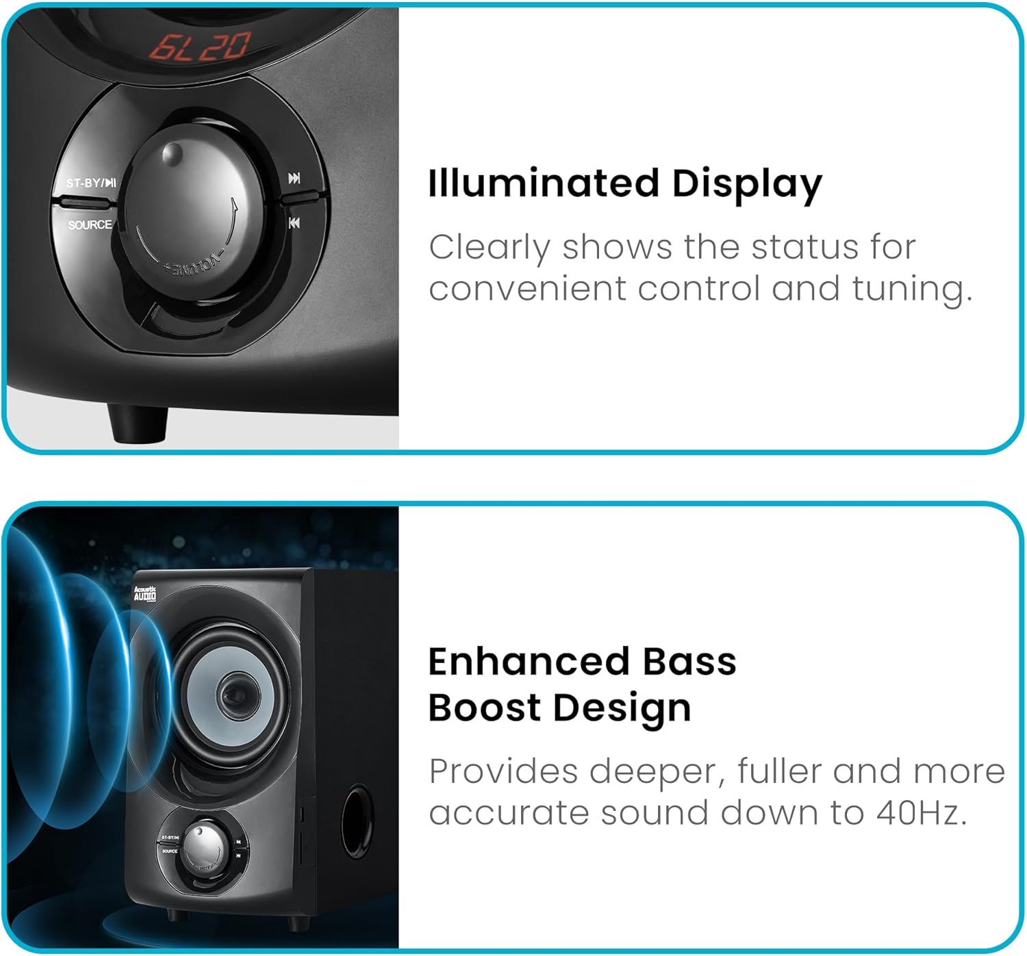 Acoustic Audio by Goldwood Bluetooth 2.1 Speaker System 2.1-Channel Home Theater Speaker System, with Optical/Aux/USB/SD Inputs Black (AA2172)