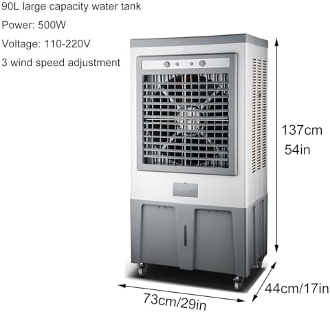 Industry Evaporative Air Cooler, Portable Swamp Cooler, 90L Large Capacity Water Tank, 3 in 1 Air Conditioner, Industry Humidifier, Swamp Cooler Outdoor for Outdoor Commercial Factory