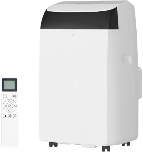 14000 BTU Portable Air Conditioner up to 750 Sq Ft 3 in 1 Cooling Dehumidifier Fan Quiet 48dB with Remote Control Auto Swing 24h Timer Wheels Hidden Handles Window Kit