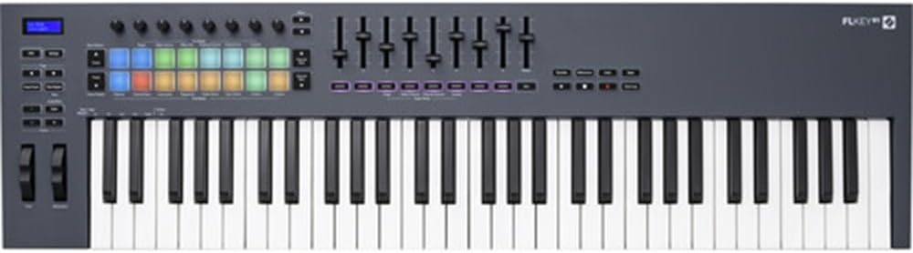 Novation FLkey 61 USB MIDI Keyboard Controller for FL Studio (61-Key) Bundle with Kaces Stretchy Keyboard Dust Cover and Hosa Mid-310 Midi cable 10'