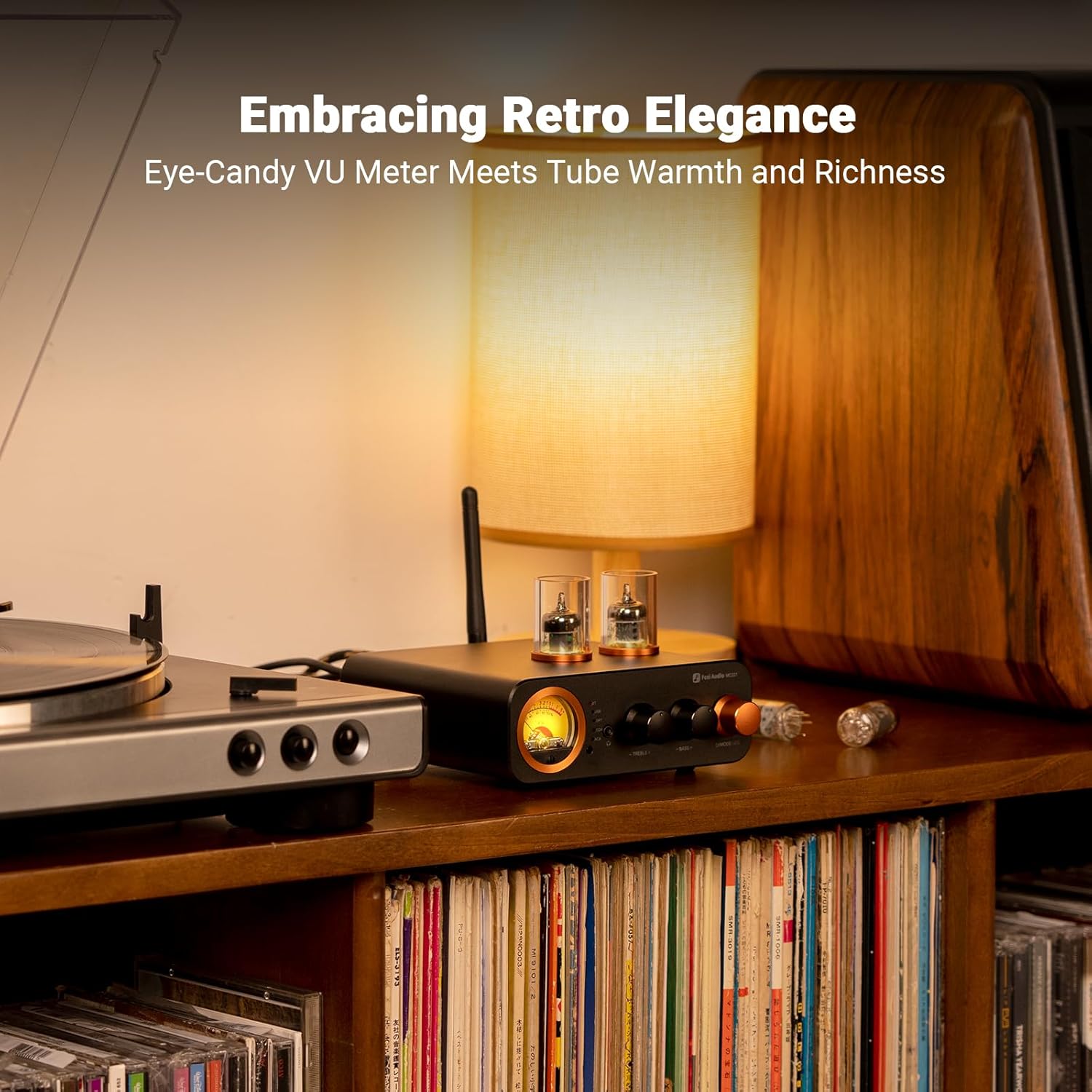 Fosi Audio MC331 Tube Integrated Amplifier with DAC, 2 Channel Home Audio Stereo Power Amp for HiFi Bookshelf Speakers/3.5mm Headphones, Vintage VU Meter Preamp with Bluetooth and USB/Opt/Coax/RCA